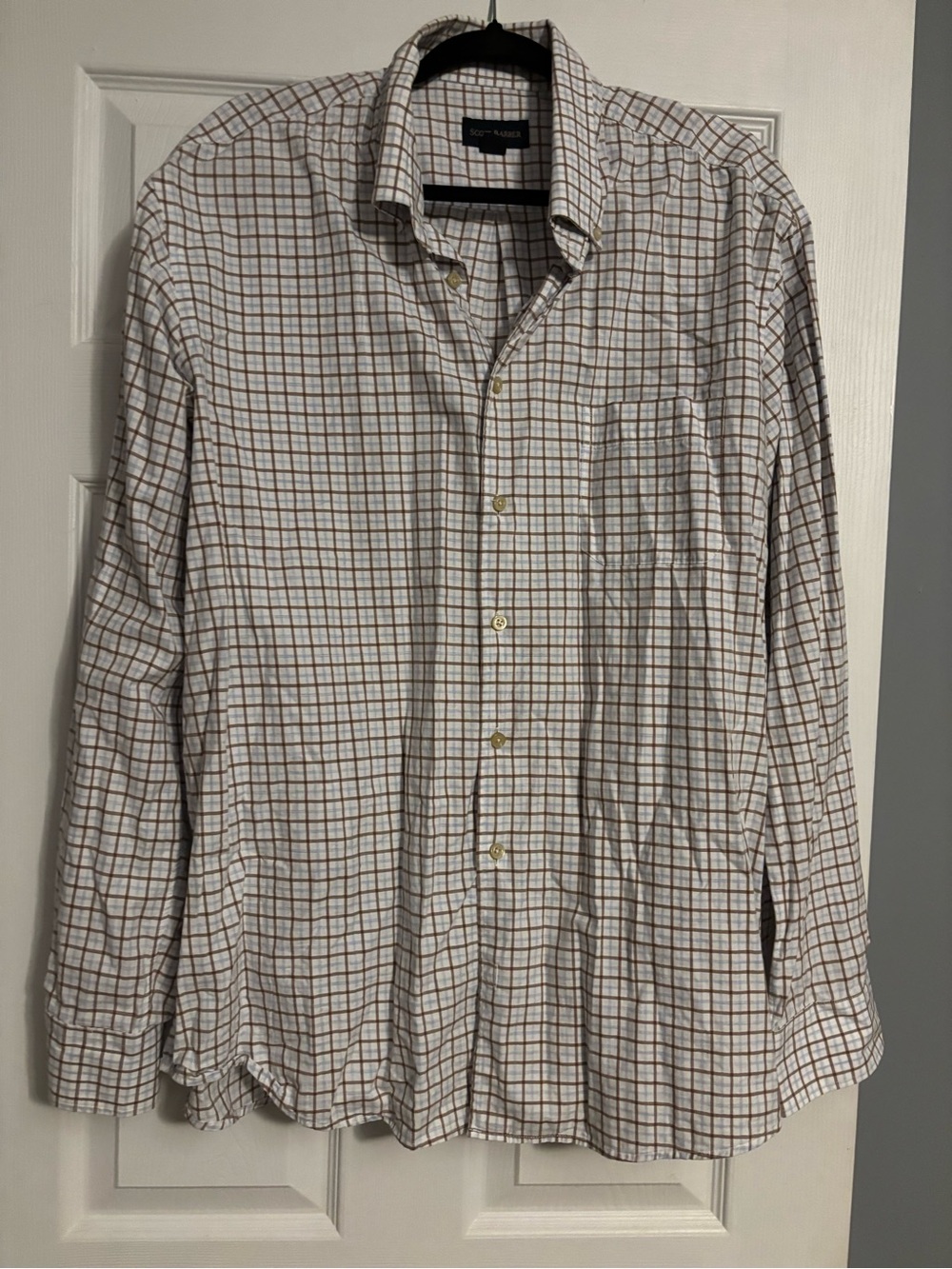 Scott Barber Men's White and Brown Check Button-Down Shirt